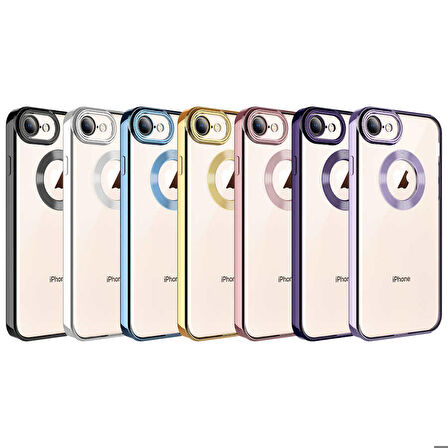 iPhone 8 Uyumlu Kamera Korumalı Logo Gösteren Zore Omega Kapak-Gümüş