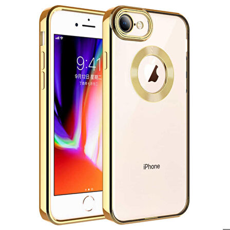 iPhone 7 Uyumlu Kamera Korumalı Logo Gösteren Zore Omega Kapak-Gold