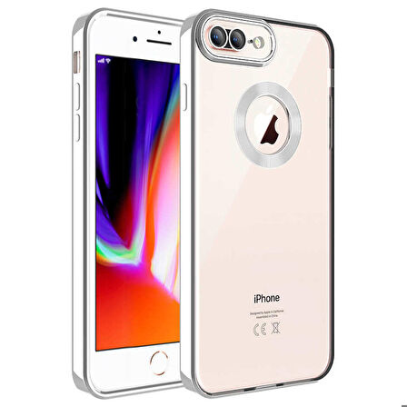 iPhone 8 Plus Uyumlu Kamera Korumalı Logo Gösteren Zore Omega Kapak-Gümüş