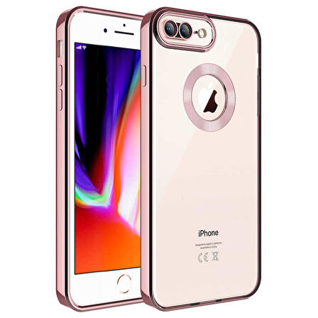 iPhone 8 Plus Uyumlu Kamera Korumalı Logo Gösteren Zore Omega Kapak-Rose Gold