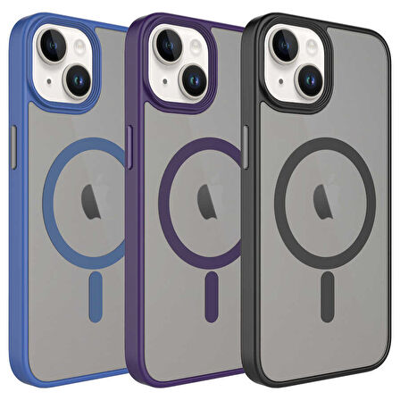 iPhone 13 Uyumlu Mat Arka Yüzey Wireless Şarj Özellikli Zore Flet Magsafe Kılıf-Siyah