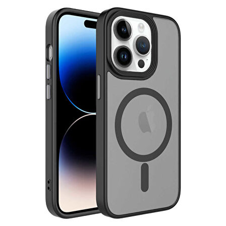 iPhone 14 Pro Uyumlu Mat Arka Yüzey Wireless Şarj Özellikli Zore Flet Magsafe Kılıf-Siyah