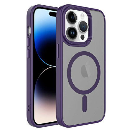 iPhone 14 Pro Uyumlu Mat Arka Yüzey Wireless Şarj Özellikli Zore Flet Magsafe Kılıf-Derin Mor