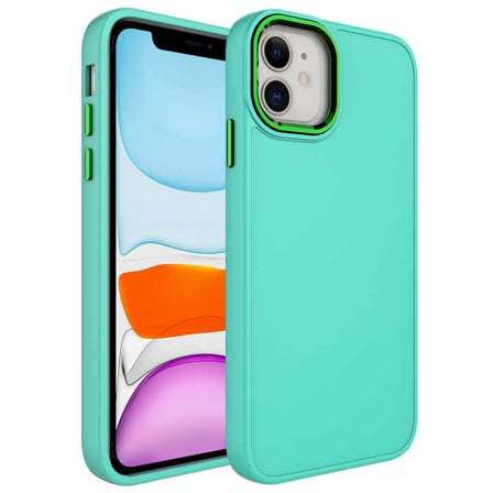 iPhone 11 Uyumlu Metal Çerçeve ve Buton Tasarımlı Silikon NRTK Luna Kılıf-Turkuaz