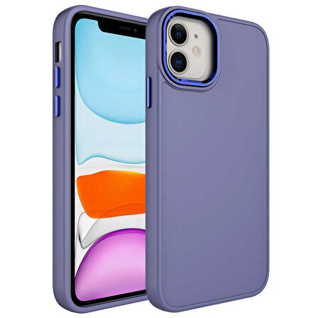 iPhone 11 Uyumlu Metal Çerçeve ve Buton Tasarımlı Silikon Zore Luna Kapak-Lavendery Gray
