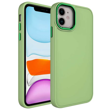 iPhone 11 Uyumlu Metal Çerçeve ve Buton Tasarımlı Silikon Zore Luna Kılıf-Yeşil