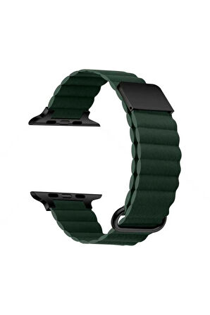 Apple Watch 7 45mm Uyumlu Krd-78 Pu Deri Kordon Strap Kayış Siyah