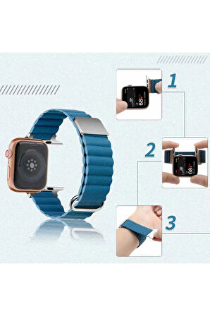 Apple Watch 44mm Uyumlu Krd-78 Pu Deri Kordon Strap Kayış - Kahverengi