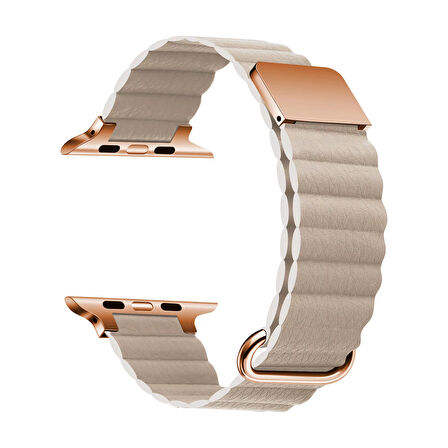 ​​​Watch 44mm Uyumlu KRD-78 PU Deri Kordon Strap Kayış CLO- Krem