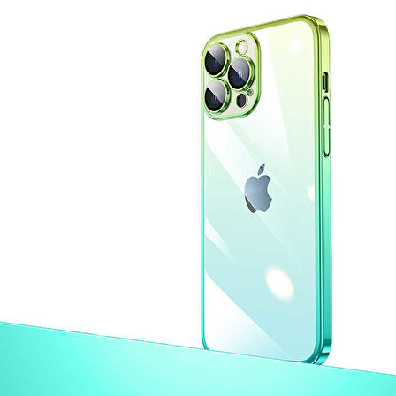 iPhone 14 Pro Max Uyumlu Parlak Renk Geçişli Kamera Korumalı Zore Senkron Kılıf-Yeşil-Mavi