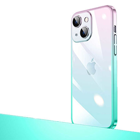 iPhone 14 Plus Uyumlu Parlak Renk Geçişli Kamera Korumalı Zore Senkron Kılıf-Pembe-Mavi