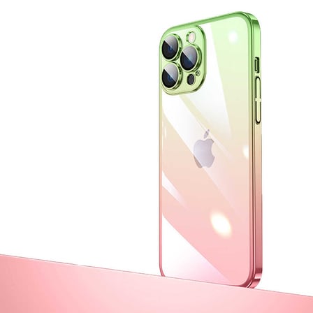 iPhone 12 Pro Uyumlu Parlak Renk Geçişli Kamera Korumalı Zore Senkron Kılıf-Pembe-Yeşil