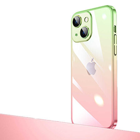 iPhone 13 Uyumlu Parlak Renk Geçişli Kamera Korumalı Zore Senkron Kılıf-Pembe-Yeşil