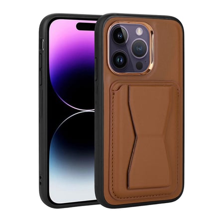 iPhone 14 Pro Uyumlu Kartlıklı Standlı ​Pu Deri NRTK Memo Kılıf-Kahverengi