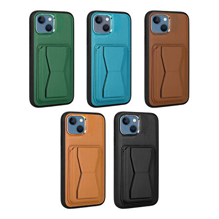 iPhone 13 Uyumlu Kartlıklı Standlı ​Pu Deri Zore Memo Kılıf-Mavi