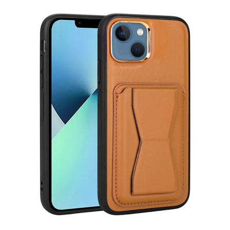 iPhone 13 Uyumlu Kartlıklı Standlı ​Pu Deri NRTK Memo Kılıf-Kahve Açık