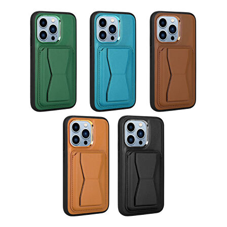 iPhone 13 Pro Max Uyumlu Kartlıklı Standlı ​Pu Deri Zore Memo Kılıf-Siyah