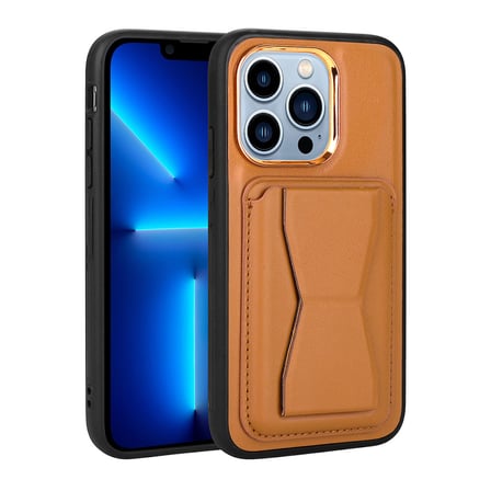 iPhone 13 Pro Max Uyumlu Kartlıklı Standlı ​Pu Deri MKST Memo Kılıf-Kahve Açık