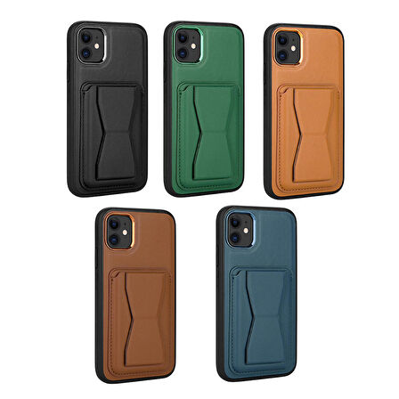 iPhone 11 Uyumlu Kartlıklı Standlı ​Pu Deri Zore Memo Kapak-Mavi