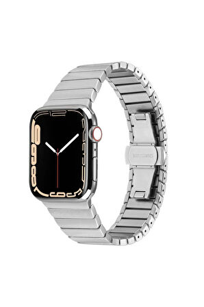 Apple Watch Ultra 49mm Kordon Uyumlu Krd-79 Metal Strap Kayış Rose Gold