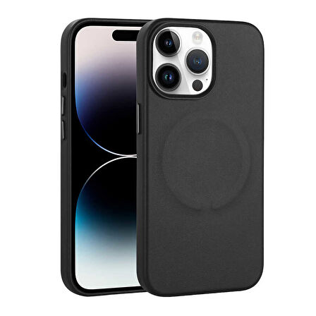 Apple iPhone 14 Pro Max Kılıf PU Deri Magsafe Wireless Şarj Özellikli Zore Derix Kapak-Siyah