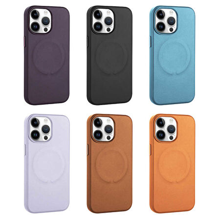 Apple iPhone 14 Pro Max Kılıf PU Deri Magsafe Wireless Şarj Özellikli Zore Derix Kapak-Siyah