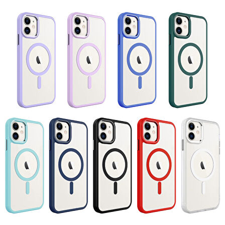 iPhone 11 Uyumlu Wireless Şarj Özellikli Zore Krom Magsafe Silikon Kılıf-Yeşil
