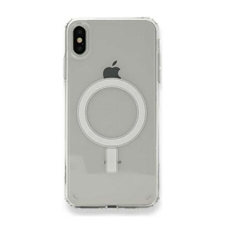 Apple iPhone X Kılıf Magsafe Şarj Özellikli Şeffaf Sert PC Zore Embos Kapak