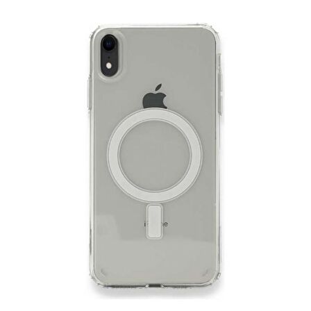 Apple iPhone XR 6.1 Kılıf Magsafe Şarj Özellikli Şeffaf Sert PC Zore Embos Kapak