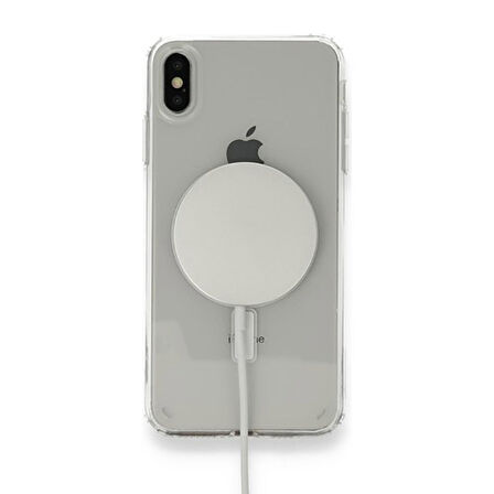iPhone XS Max 6.5 Uyumlu Magsafe Şarj Özellikli Şeffaf Sert PC Zore Embos Kapak-Renksiz