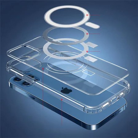 iPhone 12 Pro Max Uyumlu Magsafe Şarj Özellikli Şeffaf Sert PC NRTK Embos Kılıf-Renksiz