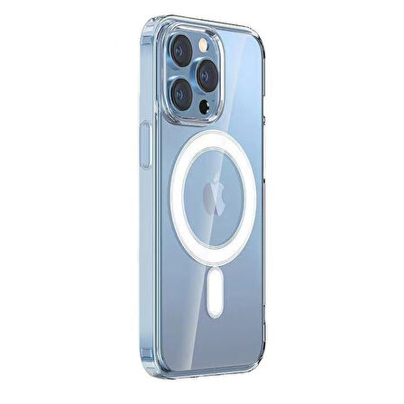 iPhone 14 Pro Max Uyumlu Magsafe Şarj Özellikli Şeffaf Sert PC Zore Embos Kılıf-Renksiz