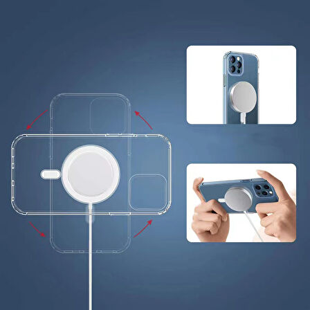 Apple iPhone 14 Plus Kılıf Magsafe Şarj Özellikli Şeffaf Sert PC Zore Embos Kapak-Renksiz