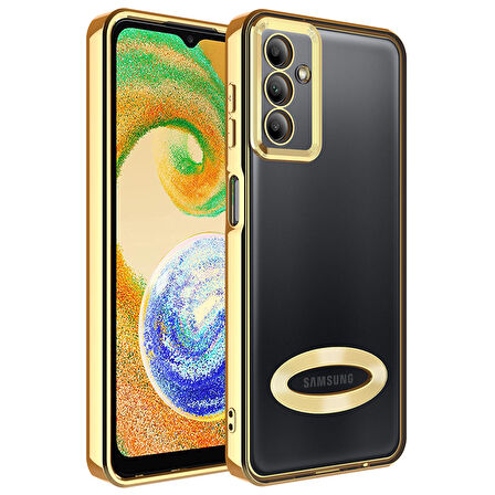 Galaxy A04S Uyumlu Kamera Korumalı Logo Gösteren Zore Omega Kapak-Gold