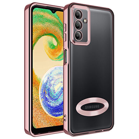 Galaxy A04S Uyumlu Kamera Korumalı Logo Gösteren Zore Omega Kapak-Rose Gold