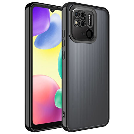 Xiaomi Redmi 10C Kılıf Kamera Korumalı Logo Gösteren Zore Omega Kapak-Siyah
