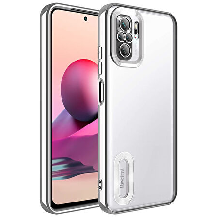Xiaomi Redmi Note 10 Kılıf Kamera Korumalı Logo Gösteren Zore Omega Kapak-Gümüş