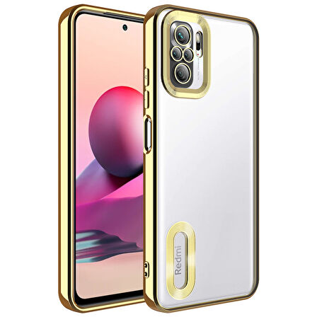 Xiaomi Redmi Note 10 Kılıf Kamera Korumalı Logo Gösteren Zore Omega Kapak-Gold
