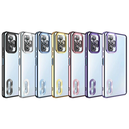 Xiaomi Redmi Note 10 Pro Kılıf Kamera Korumalı Logo Gösteren Zore Omega Kapak-Gümüş