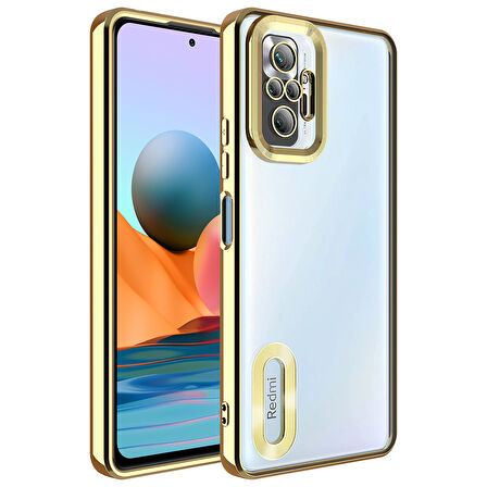 Xiaomi Redmi Note 10 Pro Kılıf Kamera Korumalı Logo Gösteren Zore Omega Kapak-Gold