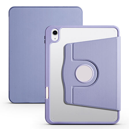 iPad 11.Nesil 2025 Kılıf ​EFFX Termik Kalem Bölmeli Dönebilen Standlı Kılıf - Lavendery Gray