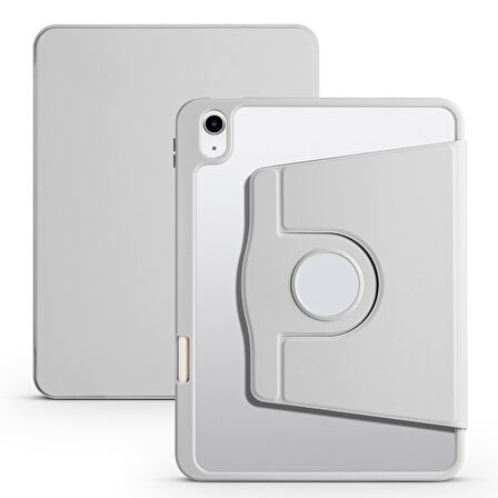 iPad 11.Nesil 2025 Kılıf ​ALT Termik Kalem Bölmeli Dönebilen Standlı Kılıf - Gri