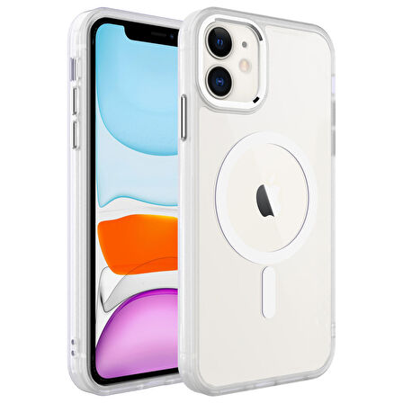 iPhone 11 Kılıf Wireless Şarj Özellikli Krom Magsafe Silikon Kapak