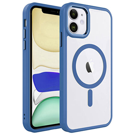 iPhone 11 Uyumlu Wireless Şarj Özellikli Zore Krom Magsafe Silikon Kapak-Lavendery Gray