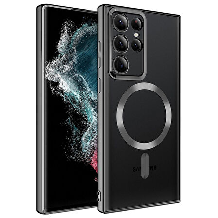 Galaxy S22 Ultra Uyumlu Magsafe Wireless Şarj Özellikli Zore Setro Silikon-Siyah