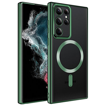 Galaxy S22 Ultra Uyumlu Magsafe Wireless Şarj Özellikli Zore Setro Silikon-Koyu Yeşil