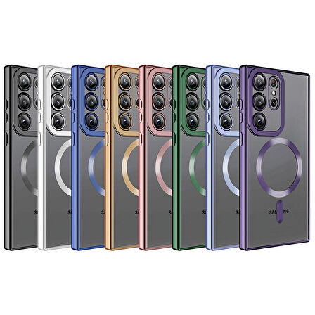 Galaxy S23 Ultra Uyumlu Magsafe Wireless Şarj Özellikli Zore Setro Silikon-Gümüş