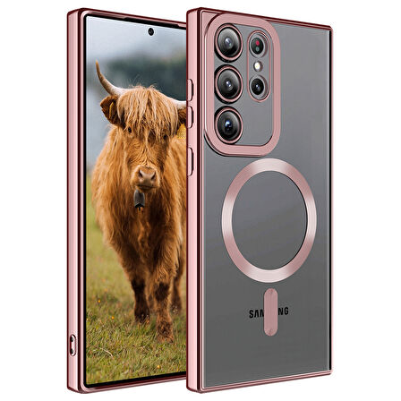 Galaxy S23 Ultra Uyumlu Magsafe Wireless Şarj Özellikli Zore Setro Silikon-Rose Gold