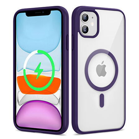 iPhone 11 Uyumlu Magsafe Wireless Şarj Özellikli Silikon Zore Ege Kılıf-Derin Mor