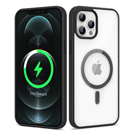 iPhone 12 Pro Uyumlu Magsafe Wireless Şarj Özellikli Silikon Zore Ege Kapak-Siyah
